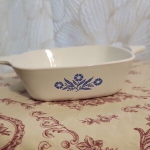 Corningware White Dish with Blue Floral Design